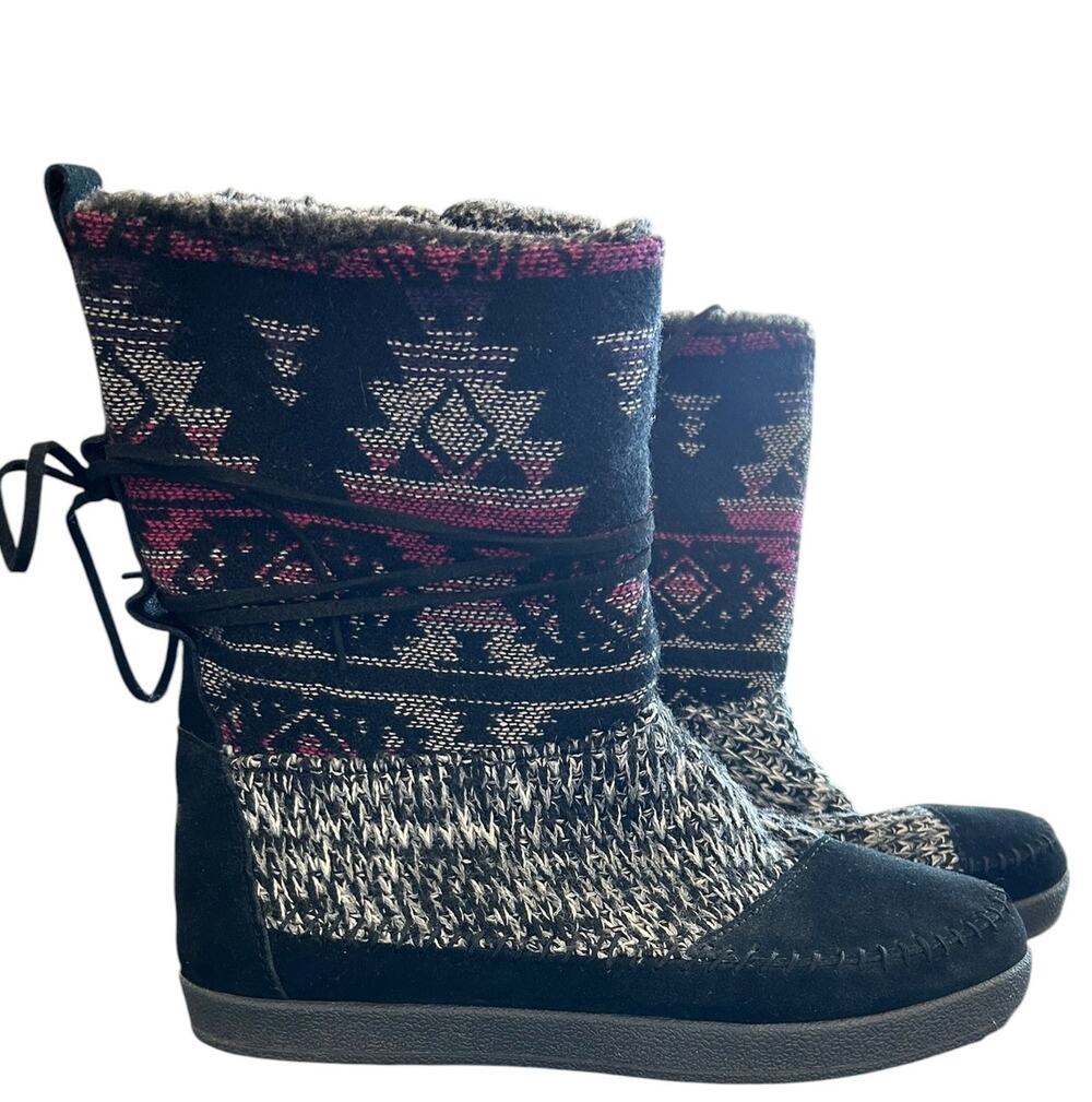 Tom’s Nepal Black Suede Tribal Wool Boots Size Women’s 7